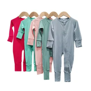 Macacão orgânico de mangas compridas, pijama de bebê com zíper, macacão de bebê com zíper personalizado onesie
