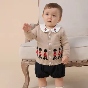 Cardigan brodé pour bébés garçons en tricot, nouveaux chandail pour tout-petits, soldat, vêtements automne et hiver