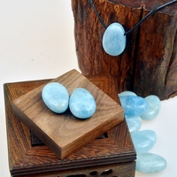 Pierre de Palmier en Aigue-marine Bleue Naturelle 30x22mm - Pierre de Naissance Ovale Lisse pour Soulagement de l'Anxiété et Pendentif de Collier