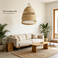 Lampe suspendue en rotin tressé de style scandinave rustique, artisanale, pour salle à manger, café, éclairage intérieur
