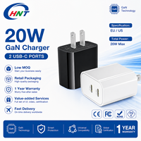 Vente en gros de chargeur GaN 20W avec double port USB C, adaptateur de chargeur mural rapide PD, prise US EU, CE FC RoHS PSE pour téléphone portable