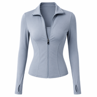 Veste de sport pour femme à col montant et fermeture éclair, coupe ajustée, avec logo personnalisé, manches longues, violette, pour yoga, course à pied et entraînement, vêtement de sport