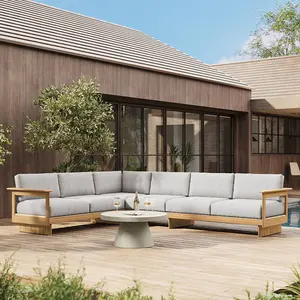 Divano da esterno moderno da giardino in legno di Teak a forma di L divano in legno Set divano divano da giardino