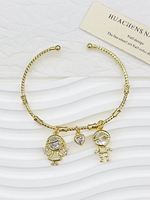 Bracelet ajustable en cuivre avec mini-breloques en émail en forme de crème glacée et perles de verre bleues, vente en gros pour cadeau