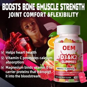 Đường miễn phí Vitamin D3 K2 Gummies magiê Citrate xương miễn dịch Gummies thêm sức mạnh giúp sức khỏe tim mạch D3 K2 Gummies - Product Image 2