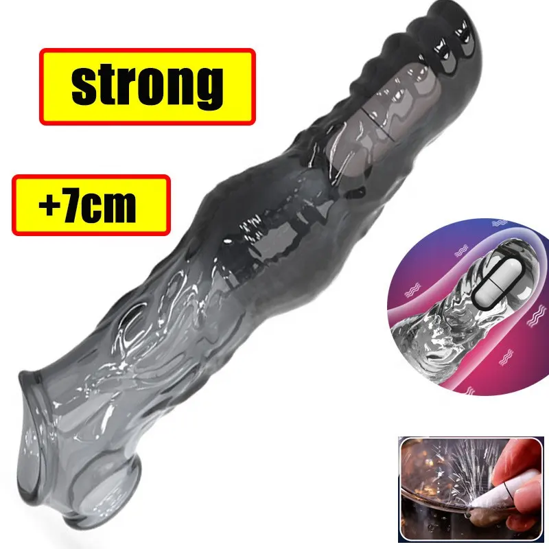 Estendere 7cm ingrandimento del pene manicotto vibratore anello del rubinetto preservativi riutilizzabili giocattoli del sesso per gli uomini punto G vibrazione eiaculazione ritardata
