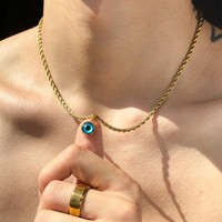 Collier pendentif croix cœur en acier inoxydable et or 18 carats, motif œil bleu du diable, très populaire