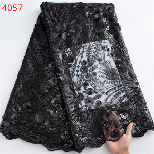 4057 precio al por mayor tela de encaje africano de lujo con cuentas y diseños de perlas Aso Oke para ropa de fiesta de mujeres nigerianas - Product Image 6