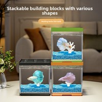Pecera de Escritorio Pequeña Cuadrada con Múltiples Compartimentos y Bloques de Construcción para Paisajismo, para Oficina y Hogar