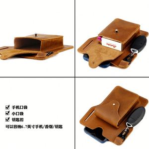 <b>Mens</b> Belt <b>Pouch</b> Edc Tool Phone Holder Vintage Case Genuine Leather Travel Hiking Waist Pack Cowhide Holster - Product Image 5