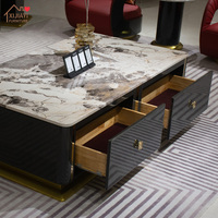 Set Meja Kopi Kayu Lapis Piano Hitam Berkualitas Tinggi Italia Modern dengan Laci Penyimpanan dan Gagang Logam untuk Perabot Ruang Tamu