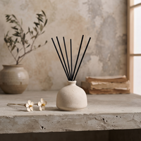 Ensemble diffuseur de parfum en céramique noire de luxe, récipient géométrique personnalisé avec flacon de recharge, bâtonnets en fibre, emballage cadeau, vente en gros