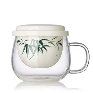 Taza de Té de Cerámica Pintada a Mano con Filtro Separador de Agua, Tapa Resistente al Calor para Beber Té, para Uso en Oficina y Hogar - Product Image 2