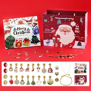 Noël 24 compte à rebours calendrier de l'avent bracelet collier boîte mystère pour fille femmes chanceux surprise sac bricolage festival cadeau cadeau