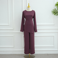Ensemble Décontracté 2 Pièces Loriyya Mode Pudique Abaya Manches Longues Pantalon Haut Ceinture Latérale Cordon Costume Robe Abaya pour Femmes Musulmanes Fourniture ODM
