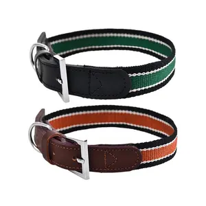 Novo personalizado luxo durável forte couro genuíno poliéster nylon Material Pet Dog Collar