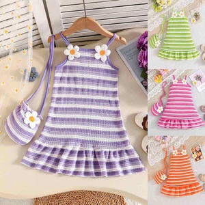 Robe à bretelles rayée pour filles, décorée de fleurs, à volants, pour l'été, tenue décontractée quotidienne - Product Image 2