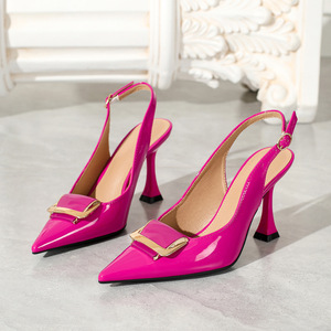 Zapatos de Tacón Alto Xuanhui, Modernos y Elegantes, con Punta Puntiaguda, Hebilla Dorada, Color Durazno, Tacón Esculpido de 9 cm, Tipo Slingback, para Mujer - Product Image 4