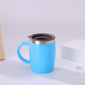 Taza de café y leche de acero inoxidable CL015 de 450 ml al por mayor, taza de doble capa a prueba de fugas con asa, artículos de cocina para desayuno y té - Product Image 6