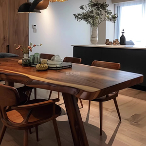 Table à manger en bois massif avec bord naturel en noyer d'Amérique du Sud |   Table Moderne 6 Places Multifonctionnelle Finition Mate pour la Maison, le Bureau et les Restaurants - Product Image 5