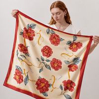 Luxe bloemenprint 100% pure zijden vierkante sjaal voor dames Zachte, ademende zijden wikkelsjaal Elegant dagelijks modeaccessoire cadeau