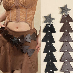 Stile etnico Vintage ampio triangolo da donna cintura in pelle PU cintura Western Cowboy Design decorativo rivetto con fibbia in lega - Product Image 2