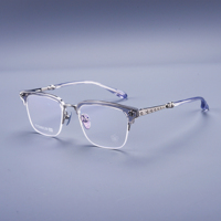 Lunettes optiques unisexes semi-cerclées inspirées des créateurs de luxe, motif floral, monture rectangulaire en titane et acétate