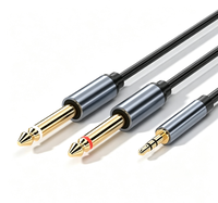 Kabel Splitter Y 3.5mm 1/8" TRS ke Dual 6.35mm 1/4" TS Mono Stereo