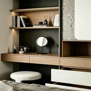 Mesa <span class=keywords><strong>de</strong></span> Maquillaje Moderna Blanca con Acabado en Madera para Dormitorio Principal, Apta para Decoración del Hogar, Personalizable en Tamaño - Product Image 1