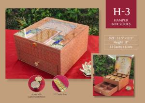 Handmade <b>Hamper</b> <b>Box</b> Series Gift resin <b>Box</b> 2.5x12.5x8 Inch With 6 Jars Handmade With Gold Tray Traditional Design Artistic Craft - Product Image 2