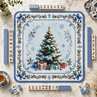 Tapis de Mahjong en caoutchouc sur mesure à thème de Noël 80x80cm, tapis de table carré insonorisant pour accessoires de Mahjong américain