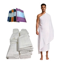 Fournisseur d'usine, tissu d'Ihram en polyester pour hommes, pèlerinage, séchage rapide, écologique, serviette à carreaux douce, logo Umrah, haute qualité