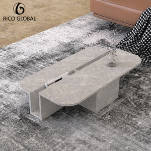 Mesa de Centro Moderna Convertible con Aspecto de Mármol, Mesa Ovalada Móvil con Textura de Piedra Gris, Muebles para Sala de Estar - Product Image 5