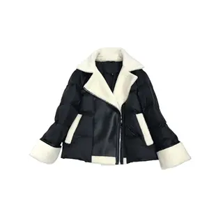 Winter new lambswool splicing short suit collar white eiderdown down jacket female padded coat