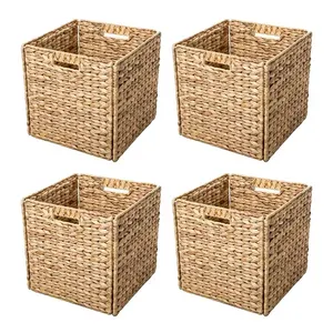 Storage Baskets Wicker Cube Baskets Collapsible Handwoven Water Hyacinth Laundry Organizer For Living Room