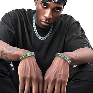 Pulsera de Cadena de Jade Verde Natural Grado A Tiba, Estilo Hip-hop, Joyería Unisex Personalizada y Moderna - Product Image 4