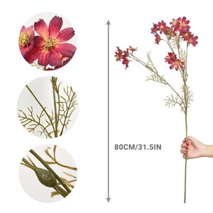 Fleur artificielle Cosmos de 80 cm, tige longue, <span class=keywords><strong>multi</strong></span>-têtes, fleurs sauvages en tissu avec bourgeons pour grand <span class=keywords><strong>vase</strong></span>, décoration intérieure - Product Image 6