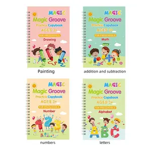 Disesuaikan 4 buah/set dapat digunakan kembali anak-anak ajaib menggambar menulis pena tenggelam kontrol buku salinan latihan dengan pena dapat digunakan kembali untuk anak-anak