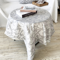 Mantel Redondo de Lino Francés 100% Jacquard Rústico con Estampado Personalizado, Verde, para Banquetes de Hotel