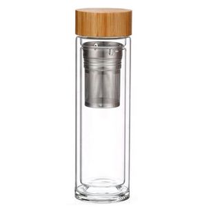 Chaud et froid h2o citron infuseur de fruits bouteille d'eau en verre borosilicate avec couvercle en bois - Product Image 1