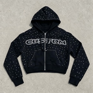 Sweat-shirt à capuche zippé personnalisé avec strass, style streetwear tendance, surdimensionné, hip-hop, pour hommes - Product Image 3