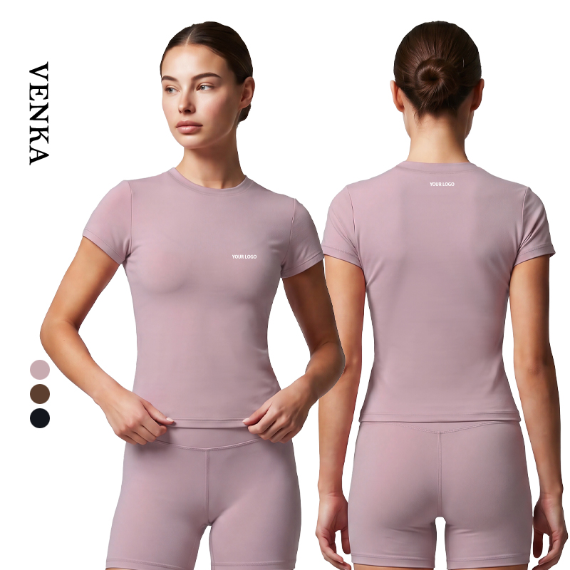 Women Quick Dry Fitness Tank Top Slim Fit All-Match Athletic Wear Regular Shoulder Design Round Neck Ladies Sports Yoga T Shirt
