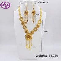 Ensemble collier et boucles d'oreilles pour femmes et enfants musulmans Hongyue avec motif floral plaqué or 24 carats pour mariage et fiançailles