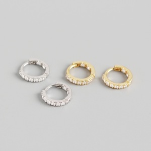 925 실버 큐빅 링 귀걸이 세트 골드 18K 도금 미니 소형 여성 귀걸이 - Product Image 1