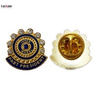Custom Inner Wheel Pin With Diamond Stones Brass Hard Enamel Badges 24K Gold Plating