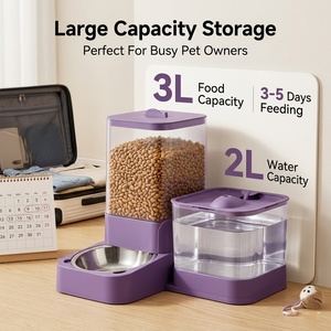 Station d'alimentation pour animaux de compagnie 2-en-1 avec logo personnalisé, distributeur de nourriture par gravité et fontaine à eau USB pour chiens et chats, fabricant de produits pour animaux de compagnie - Product Image 1