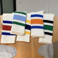 Chaussettes de sport confortables en coton, absorbantes, respirantes, mi-mollet, pour hommes et femmes, rayées, tricotées, logo personnalisé, OEM, ODM, vente en gros