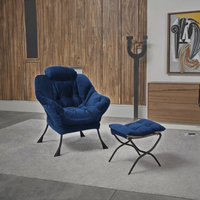 Fauteuil de relaxation moderne pliable avec repose-pieds, revêtement en velours, pieds en métal, housse amovible, pour la maison, le bureau, le salon, la salle à manger