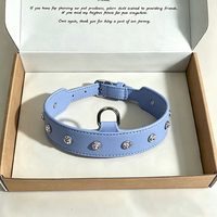 Collier pour chien JANYO personnalisé, bleu clair, en cuir PU, avec clous scintillants incrustés de strass, anneau en D métallique, durable et réglable