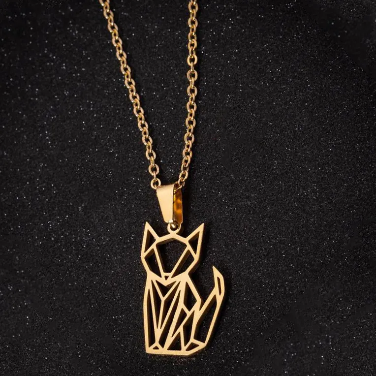 NON Tarnish Silver 18K Gold Plated Stainless Steel Origami Fox Pendant Necklace Jewelry For Women